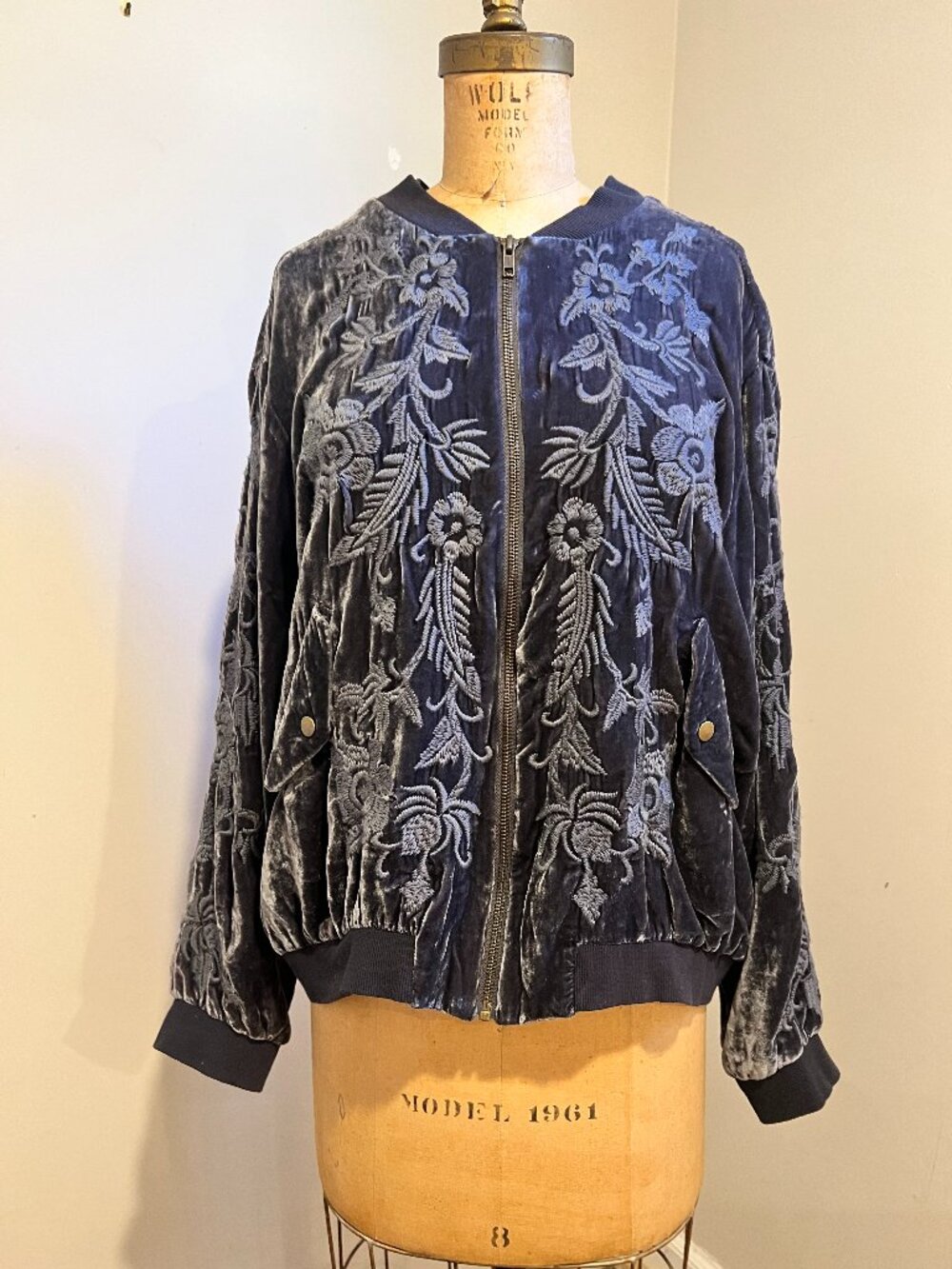 Johnny Was Dark Gray Embroidered Velvet Jacket